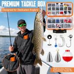 TOPFORT 187/343pcs Fishing Accessories Kit, Fishing Tackle Box with Tackle Included, Jig Hooks, Bullet Bass Casting Sinker Weights, Swivels Snaps, Sinker Slides, Fishing Gear and Equipment