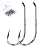 Natufish Baitholder Fishing Hooks 50/100Pcs Bait Holder Hooks Offset/Double Barbed/Long Shank/Down Eye for Soft Live Baits Saltwater(Size 12#)