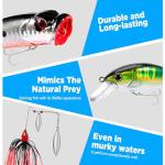 PLUSINNO Fishing Lures Tackle Box Gifts for Men, Bass, Trout Fishing Gear for Saltwater & Freshwater Including Topwater Lures, Hooks, Spinnerbaits