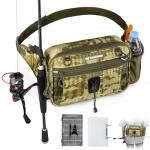 KastKing BaitSpace Waist Bag – Waterproof Tackle Storage Bag With Adjustable Belt, Fishing Fanny Pack for Men, Soft Bait Organizer, 3600 Utility Box, Rod Holder, Nylon, Khaki Camo