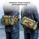 KastKing BaitSpace Waist Bag – Waterproof Tackle Storage Bag With Adjustable Belt, Fishing Fanny Pack for Men, Soft Bait Organizer, 3600 Utility Box, Rod Holder, Nylon, Khaki Camo