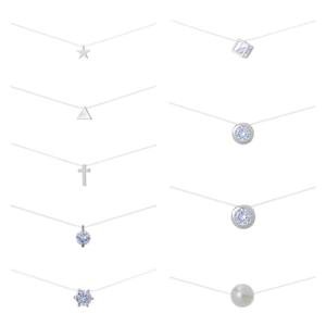 SUPERFINDINGS 9 Style Transparent Fishing Line Choker Necklaces Fashion Invisible Pendant Necklace Single Cross Star Cubic Zircon Pendant Choker Necklace Cute Jewelry for Commuting Party Travel