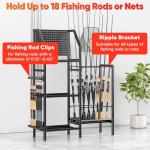 POKIPO Fishing Rod Holders for Garage,Fishing Rod Rack Storage up to 18 Rods,3 Tier Adjust Heavy Duty Metal Fish Pole Stand Organizer with Pegboard for Fishing Gear and Equipment Accessories