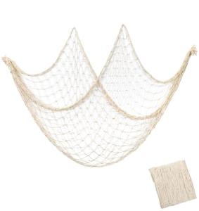 Decorative Fishing Net, 40 x 80 Inch Fish Net Decorations, Fishing Netting Decor for Ocean Themed Party Beach Coastal Bedroom (Beige)