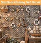 Decorative Fishing Net, 40 x 80 Inch Fish Net Decorations, Fishing Netting Decor for Ocean Themed Party Beach Coastal Bedroom (Beige)