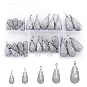 Fishing Weights Sinkers Kit 25pcs Bass Casting Weights Drop Shot Weights with Swivel for Freshwater Saltwater Catfish Weights