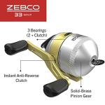 Zebco 33 Gold Spincast Fishing Reel, Size 30 Reel, Changeable Right- or Left-Hand Retrieve, Durable All-Metal Gears, Pre-Spooled with 10-Pound Zebco Cajun Fishing Line, Silver/Gold (Clam Packaging)