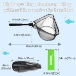 Folding Kayak Fishing Net with Aluminum Alloy Frame Rubber-Coated Nylon Net for Small Fishing Net Fishing Landing Net for Non-Slip Gloves Storage Bag