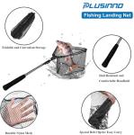 PLUSINNO Fishing Net Fish Floating Landing Net, Kayak Nets with Fixed Foldable Telescopic Pole Handle,Bass Trout Fishing Nets with Nylon Mesh for Pond Lake River,Fishing Gear Gifts for Men,Black 0.8M