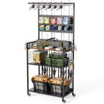 ahomrt Large Fishing Rod Storage Rack with Pegboard, Rolling Tackle Organizer Cart, Multi-Tier Fishing Gear Stand for Rods, Reels, Tackle Boxes & Bag, Heavy Duty Metal Rod Holders with Lockable Wheels