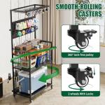 ahomrt Large Fishing Rod Storage Rack with Pegboard, Rolling Tackle Organizer Cart, Multi-Tier Fishing Gear Stand for Rods, Reels, Tackle Boxes & Bag, Heavy Duty Metal Rod Holders with Lockable Wheels