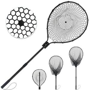 SEASPRO Rubber Fishing Net with Telescoping Handle Length: 59" Depth:19.7" Hoop: 23"x18" Silicone Extendable Aluminum Alloy Large Pier/Fly/Kayak/Fishpond/Crab/Saltwater Landing Fish Net Fishing Gear