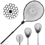 SEASPRO Rubber Fishing Net with Telescoping Handle Length: 59" Depth:19.7" Hoop: 23"x18" Silicone Extendable Aluminum Alloy Large Pier/Fly/Kayak/Fishpond/Crab/Saltwater Landing Fish Net Fishing Gear