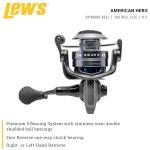 Lew’s American Hero Spinning Fishing Reel, Size 200 Reel, 4+1 Bearings, 6.2:1 Gear Ratio, Graphite Frame, Speed Gears, Speed Lube, Gray/Black/Blue