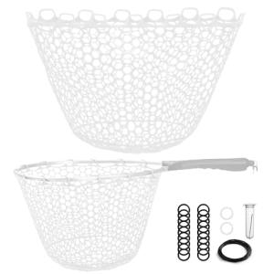 Riverruns Rubber Net Replacement Fishing Net Bag Fly Fishing Foldable Fish Landing for Freshwater Saltwater Without Handle 6 Sizes (Transparent, Circumference: 47" Diameter: 16" Net Depth: 14")