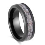 Men's Wedding Ring 8mm Black Tungsten Antler & Fishing Line Hooks Inlay – Comfort Fit Mens Wedding Band with Antique Wooden Ring Box (11)
