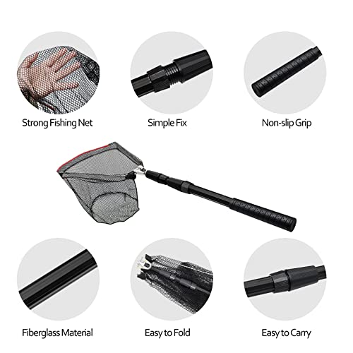 Collapsible Telescopic Fishing Landing Net - 51" Black