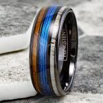 Black Tungsten Carbide Fishing Line Ring with Wood Inlays