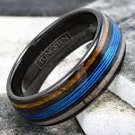 Black Tungsten Carbide Fishing Line Ring with Wood Inlays