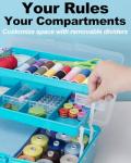 TERGOO 12in 3-Layer Plastic Craft Organizers and Storage, Portable Folding Tackle Box with Handle & Adjustable Dividers, Multipurpose Case for Sewing, Art Supplies, Medicine, Tools (Blue)