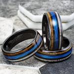 Black Tungsten Carbide Fishing Line Ring with Wood Inlays