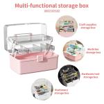 12.9in Three-Layer Multipurpose Storage Box with Handle Portable Tackle Box Folding Art & Craft Case Sewing Supplies Organizer for Makeup, Medicine, Nail, Hair Accessories (Haze Green)