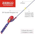 Zebco Youth Superman Floating Spincast Reel and Fishing Rod Combo, 29-Inch Fiberglass Rod, Light Power, Moderate Action, Size 20 Reel, Blue