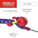 Zebco Youth Superman Floating Spincast Reel and Fishing Rod Combo, 29-Inch Fiberglass Rod, Light Power, Moderate Action, Size 20 Reel, Blue