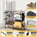 Olakee Fishing Rod Holder for Garage, 12 Fishing Pole Rack & Tackle Organizer, Fishing Gear Storage Cart for Home Entryway & Corner, Space Saving Rod Stand, Heavy Duty Gift for Men Dad Anglers