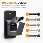 Universal Curtain Rod Holders, No Drill Curtain Rod Brackets, Self Adhesive Curtain Rod Brackets Up to 30 LB, Nail Free Curtain Rod Hooks for Bathroom, Bedroom, Livingroom, Kitchen (4PC, Black)