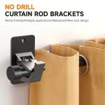 Universal Curtain Rod Holders, No Drill Curtain Rod Brackets, Self Adhesive Curtain Rod Brackets Up to 30 LB, Nail Free Curtain Rod Hooks for Bathroom, Bedroom, Livingroom, Kitchen (4PC, Black)