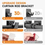 Universal Curtain Rod Holders, No Drill Curtain Rod Brackets, Self Adhesive Curtain Rod Brackets Up to 30 LB, Nail Free Curtain Rod Hooks for Bathroom, Bedroom, Livingroom, Kitchen (4PC, Black)