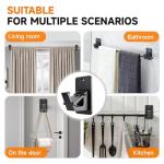 Universal Curtain Rod Holders, No Drill Curtain Rod Brackets, Self Adhesive Curtain Rod Brackets Up to 30 LB, Nail Free Curtain Rod Hooks for Bathroom, Bedroom, Livingroom, Kitchen (4PC, Black)