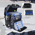 SKAITU Fishing Backpack with Rod Holder, Large 55L Water Resistant Tackle Backpack with Cooler Heavy Duty Fishing Bag Gifts for Men, Camo Black