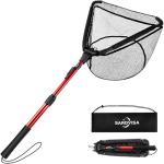 Upgraded Foldable Floating Fishing Net, Tangle-Free Coated Landing Net Extends from 27-35" with Telescoping Pole Handle, Fishing Gear for Ranger Boat, Kayak & Trout Salmon Bass Fishing, Gifts for Men