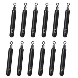 Fishfun 12Pcs Tungsten Drop Shot Weights Sinkers for Bass Fishing, Tungsten Dropshot Fishing Weights, Black Tie On Skinny, 1/8 oz