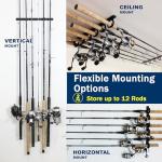 Rush Creek Creations, Ceiling Fishing Rod Holder for 6 Rods, Fishing Pole Holder for Garage Organization and Wall Storage, for Fishing Reels, Fishing Gear, and Fishing Accessories (2 Horizontal Rack)