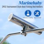 2PCS Tournament Style Boat Fishing Rod Holders, 316 Stainless Steel Clamp on 7/8" to 1" Rail, 360 Adjustable Fishing Rod Holder