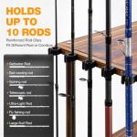 Ghosthorn Fishing Rod Holders for Garage Fishing Pole Rack Hold up to 10 Rods Fishing Pole Holders Wooden Organizer Fishing Rod Rack car Fishing Gear Storage Equipment (Carbonization，3 Tier)