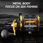 HAUT TON Vortex Baitcasting Fishing Reels, Saltwater Inshore Surf Trolling Reel, Round Baitcaster Reel Up to 44LBS Powerful Max Drag, Conventional Reel for Catfish, Musky, Salmon(Gold, 40 Right Hand)