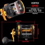 HAUT TON Vortex Baitcasting Fishing Reels, Saltwater Inshore Surf Trolling Reel, Round Baitcaster Reel Up to 44LBS Powerful Max Drag, Conventional Reel for Catfish, Musky, Salmon(Gold, 40 Right Hand)