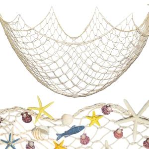 Fishing Net Decoration 79 x 39 Inch Natural Decorative Fish Net,Fish Netting for Decoration,Birthday Decorations Fishnet Decor,Decorative Fishing Nets for Wedding Beach Party