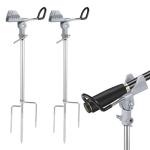 Stedan 2 Pack Fishing Rod Holders Multifunctional Stainless Steel Stand, Texture 360 ° Adjustable & Detachable Easy to Carry, Fishing Pole Holders for Ground, Beach (Silver)