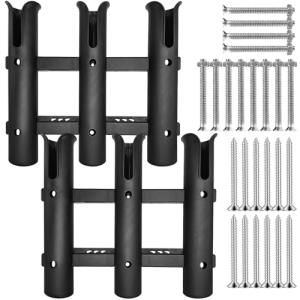 rssqzqypy 2Pcs Fishing Rod Holder Bracket Tube,3-Pole Side Mount Rod Holder with Screws Portable Boat Rod Rack Tube for Garage Wall Mounted Fishing Boat Golf Cart Cooler ATV Trailer