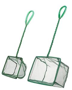 Pawfly 4 & 6 Inch Aquarium Fish Net Set with Braided Metal Handle Square Green Net with Soft Fine Mesh Sludge Food Residue Wastes Skimming Cleaning Net for Fish Tanks Small Koi Ponds and Pools