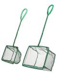 Pawfly 4 & 6 Inch Aquarium Fish Net Set with Braided Metal Handle Square Green Net with Soft Fine Mesh Sludge Food Residue Wastes Skimming Cleaning Net for Fish Tanks Small Koi Ponds and Pools