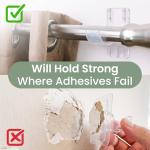 No Adhesive Heavy Duty Curtain Rod Holders with Wide Hook, 5X Stronger Than Adhesive Curtain Rod Hooks,Tension Curtain Rod Bracket for Wall with Pin Guide, Curtain Wall Mount (4 Pack, for 1.25" Rods)