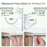 No Adhesive Heavy Duty Curtain Rod Holders with Wide Hook, 5X Stronger Than Adhesive Curtain Rod Hooks,Tension Curtain Rod Bracket for Wall with Pin Guide, Curtain Wall Mount (4 Pack, for 1.25" Rods)