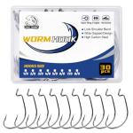 UCEC Fishing Hooks Offset Shank Worm Hooks Extra Wide Gap 2X Strong Carbon Steel Bait Jig for Bass Fishing Trout Catfish Saltwater Freshwater 3/0 30pcs/Box
