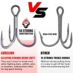 Fishing-Treble-Hooks-5X-Extra-Strong-Heavy-Duty Ultra Anti-Rust Bulk Hooks for Saltwater and Freshwater Fishing Sizes 5/0 to #8 (5X Extra Strong, 3/0 6-Pack)